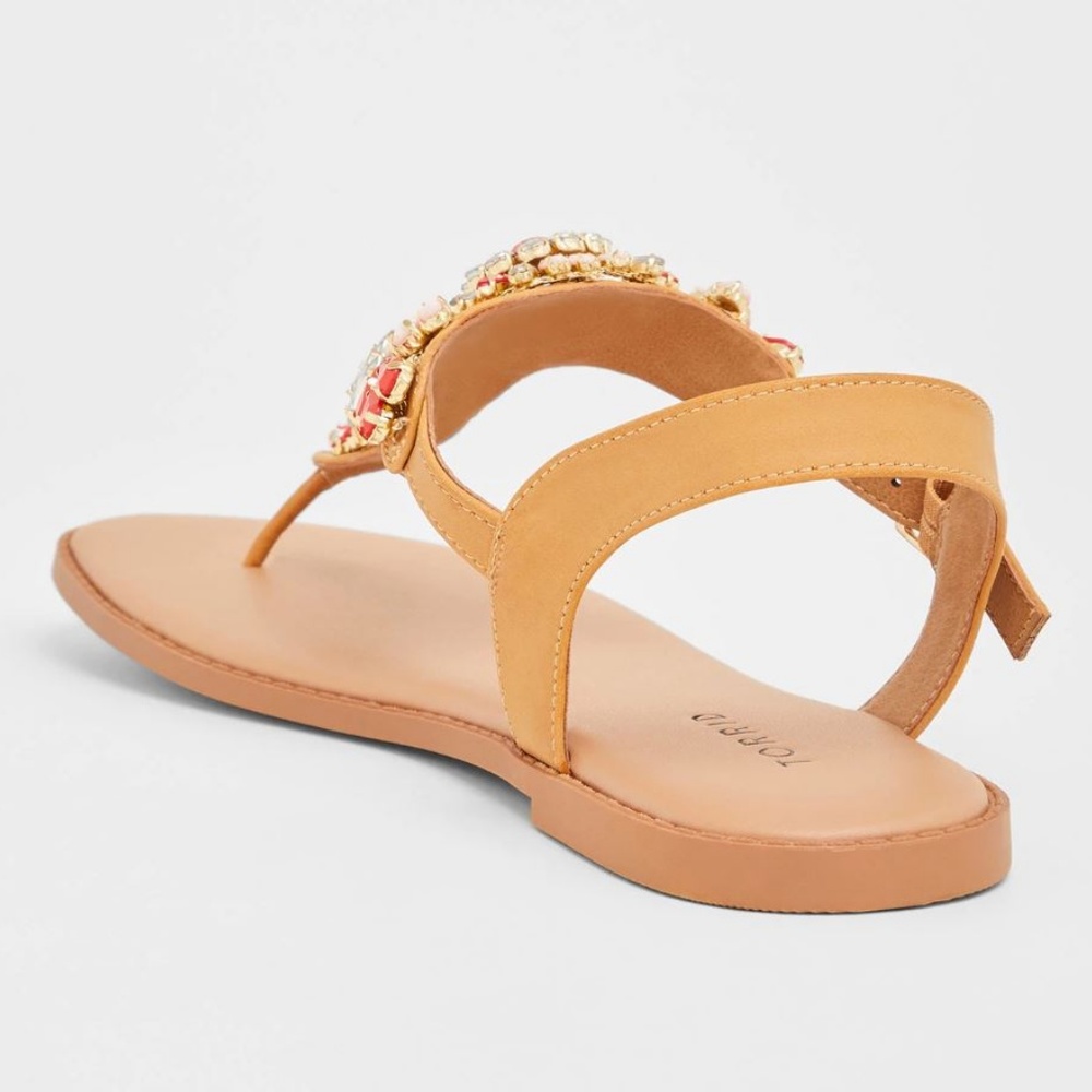 Torrid Tan Rhinestone T-Strap Thong Sandals Shoes - Picture 3 of 8